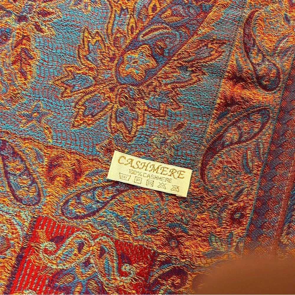 Pashmina Scarf 100% Cashmere purple red blue paisley beautiful - Picture 2 of 11